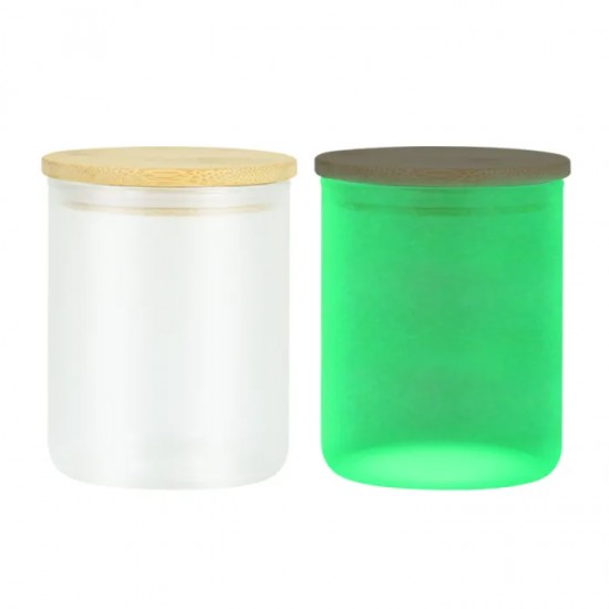 11oz Frosted Texture  Glow in the Dark Jar with Bamboo Lid