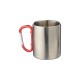 300ml Stainless Steel Mug w/ Red Carabiner Handle Silver FL-9