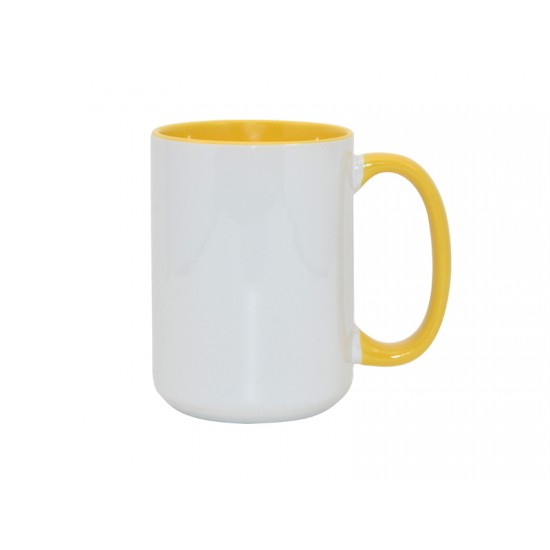 White Ceramic Sublimation Coffee Mug with Colored Rim/Handle - 15oz