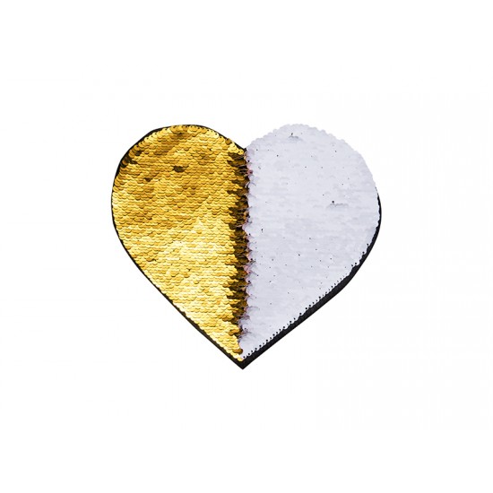 Flip Sequins Adhesive Patch  (Heart, Gold W/ White)  J-4