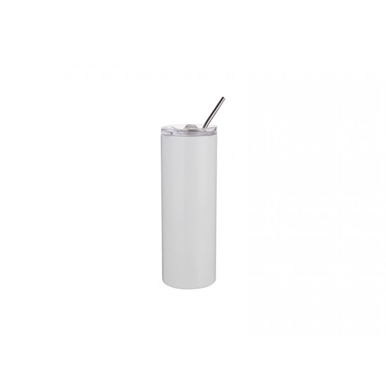 600ml White Stainless Steel Tumbler with Straw
