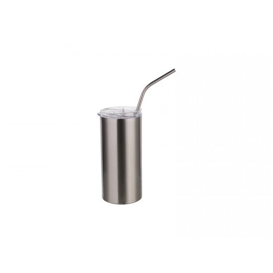 16oz/480ml Stainless Steel Skinny Tumbler with Straw & Lid (Silver) (BW37S) FL-11