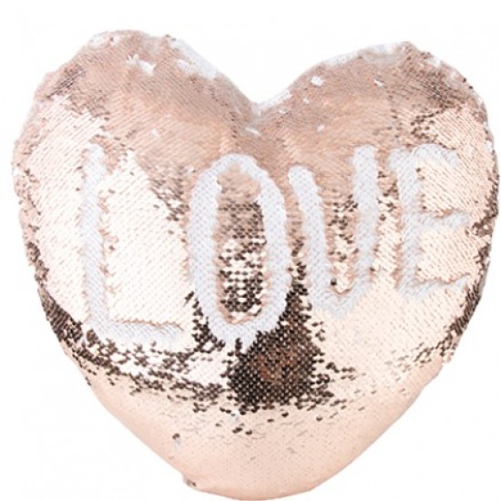 Heart Shaped Sequin Pillow Cover (Champagne w/ White) (BZLP3944HC-W)