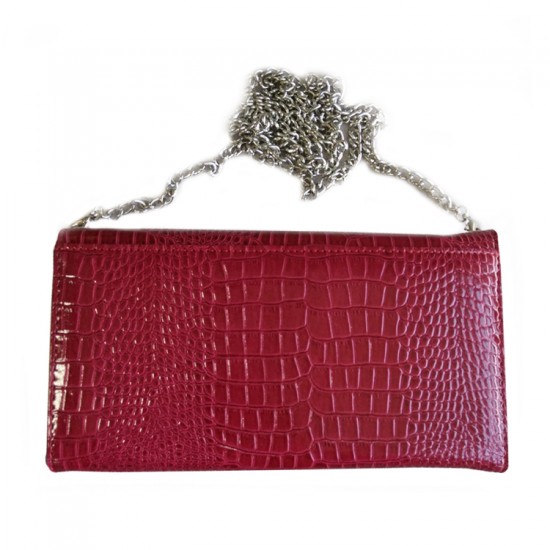 P/U LEATHER EEL SKIN CLUTCH BAG (w/ Removable Chain Strap) (RED)   I-3