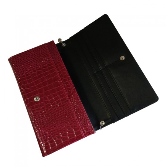 P/U LEATHER EEL SKIN CLUTCH BAG (w/ Removable Chain Strap) (RED)   I-3