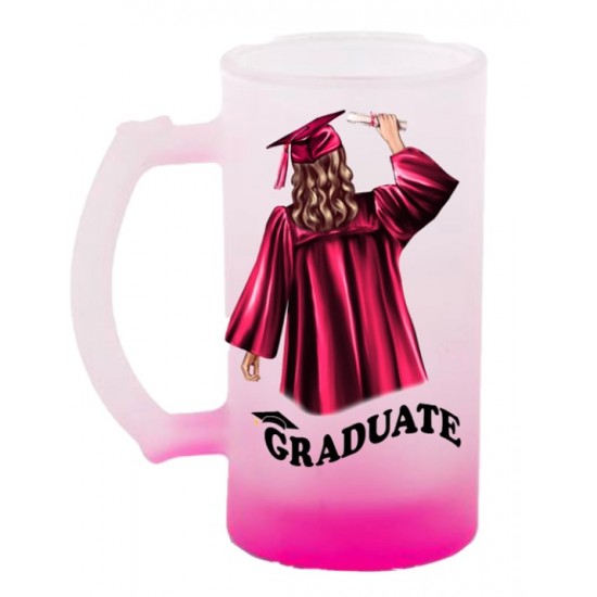 16oz Gradient Color Frosted Drinking Glass Beer Mug (PINK/Rose Red ) GBDC16RR (FL-7)